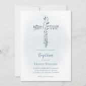 Doopsel grijs blauw waterverf loof kruis kaart (Voorkant)