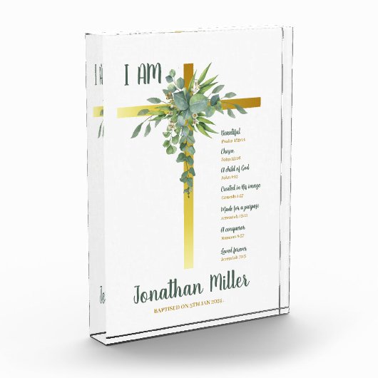 Doopsel jongen Eucalyptus vertrekt op kruisbeeld Fotoblokken (Links)