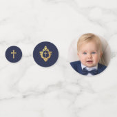 Doopsel Jongen Foto Marine Blauw Faux Goud Kruis C Confetti (Achterkanten)
