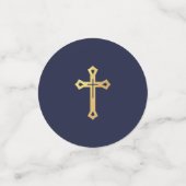 Doopsel Jongen Foto Marine Blauw Faux Goud Kruis C Confetti (Kleine voorkant)