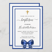 Doopsel jongen koninklijk blauw witte boog script kaart (Voorkant / Achterkant)