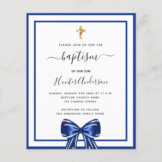 Doopsel jongen koninklijk blauw witte boog uitnodi (Voorkant)