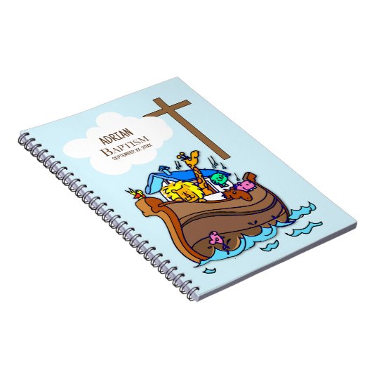 Doopsel Jongen Noah's Ark, schattige dieren gepers Notitieboek (Rechterzijde)