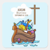Doopsel Jongen Noah's Ark, schattige dieren gepers Vierkante Sticker (Voorkant)