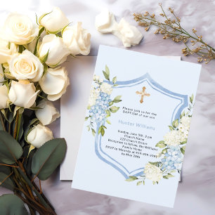 Doopsel kam blauwe bloemen jongen kaart