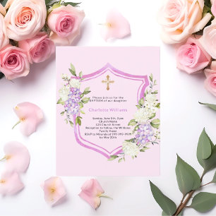 Doopsel kam roze bloemen meisje uitnodiging
