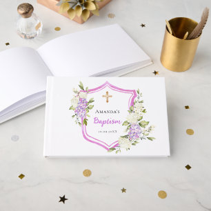 Doopsel kam roze paarse bloemen meisje gastenboek
