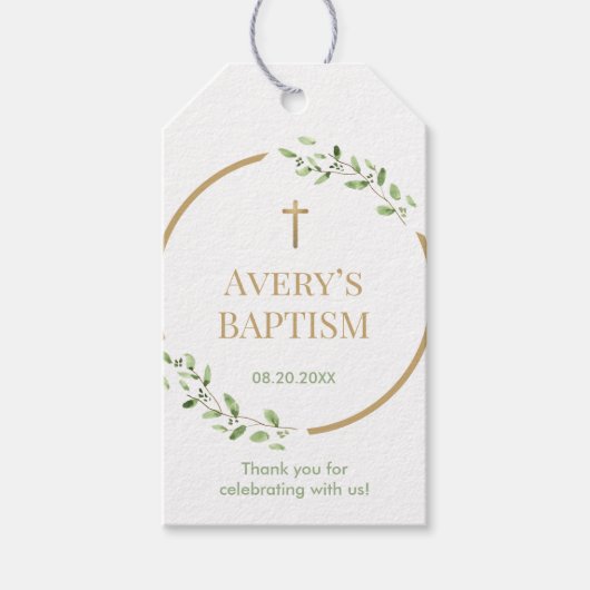 Doopsel Krans kruis bijbel vers dank u gunst Cadeaulabel (Voorkant)