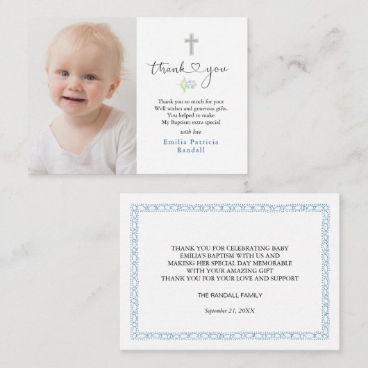 Doopsel Kruis Foto Dank u kaart (Voorkant / Achterkant)