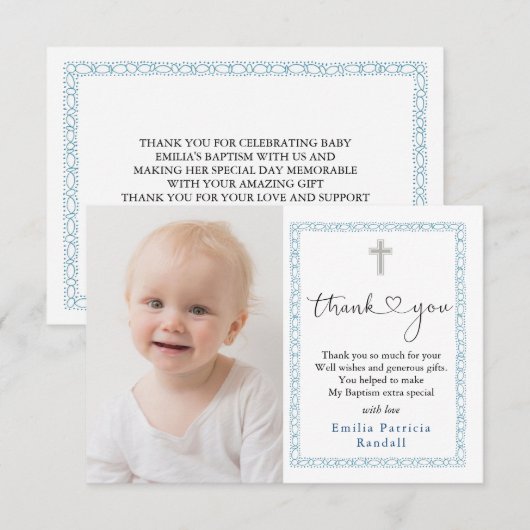 Doopsel Kruis Foto Dank u kaart (Voorkant / Achterkant)