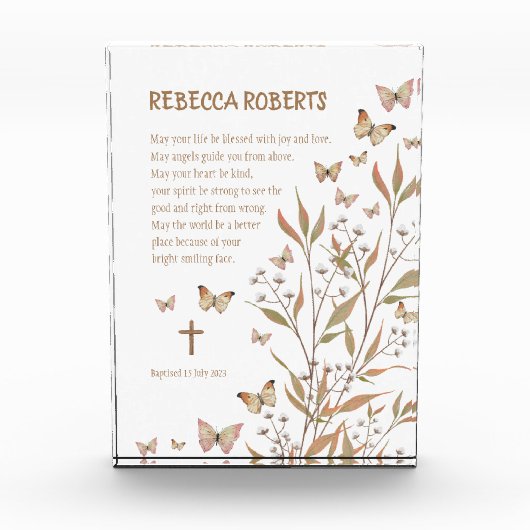 Doopsel Meisje Aquarel vlinders en bloemen Fotoblokken (Voorkant)