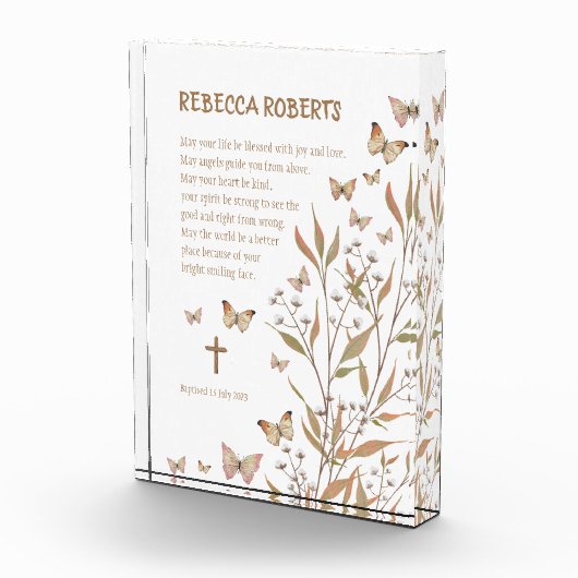 Doopsel Meisje Aquarel vlinders en bloemen Fotoblokken (Rechts)