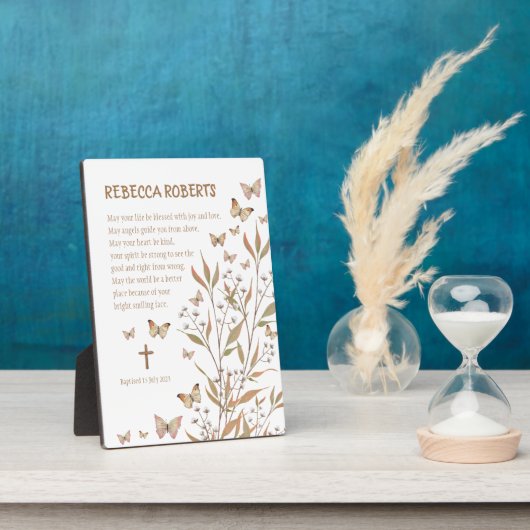 Doopsel Meisje Aquarel Vlinders Fotoplaat (Zijkant)