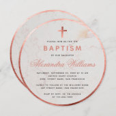 Doopsel Meisje Faux Roos Goud Marmer Roze Script Kaart (Voorkant / Achterkant)