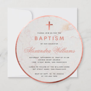 Doopsel Meisje Faux Roos Goud Marmer Roze Script Kaart