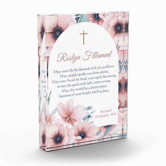 Doopsel Meisje Grote Roze Bloemen Rond Grens Fotoblokken (Links)