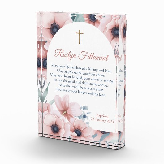 Doopsel Meisje Grote Roze Bloemen Rond Grens Fotoblokken (Rechts)
