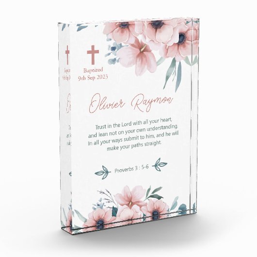 Doopsel Meisje Roze Bloemen Fotoblokken (Links)