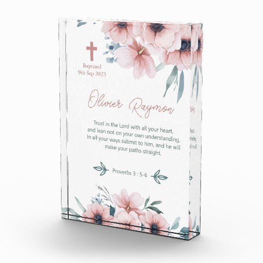 Doopsel Meisje  Roze Bloemen Fotoblokken (Rechts)