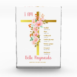 Doopsel Meisje roze en rode bloemen op kruis Fotoblokken