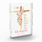 Doopsel Meisje roze en rode bloemen op kruis Fotoblokken (Links)