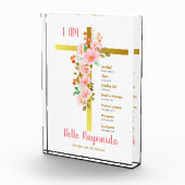 Doopsel Meisje roze en rode bloemen op kruis Fotoblokken (Rechts)