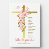 Doopsel Meisje roze en rode bloemen op kruisbeeld Fotoplaat (voorkant)