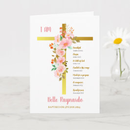 Doopsel Meisje Roze en Rode Bloemen Op Kruisbeeld Kaart