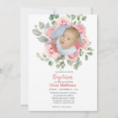 Doopsel Meisjes Foto Roze Rozen Kaart (Voorkant)