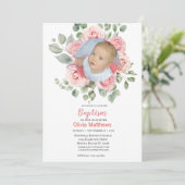 Doopsel Meisjes Foto Roze Rozen Kaart (Staand voorkant)