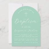 Doopsel Mint Arch Modern Handschrift & Cross Green Kaart (Voorkant)