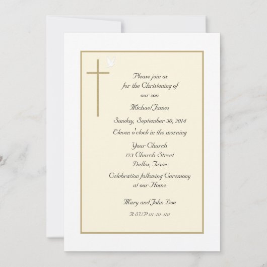 Doopsel Nodig Sjabloon Kruis en Duif Kaart (Achterkant)