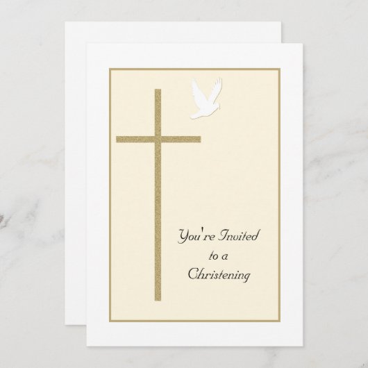 Doopsel Nodig Sjabloon Kruis en Duif Kaart (Voorkant / Achterkant)