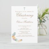 Doopsel of Doop Bloemen Groene Uitnodiging (Staand voorkant)