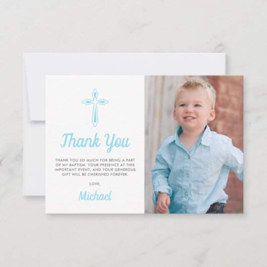 Doopsel Religious Boy Fotodoop Bedankkaart (Voorkant)