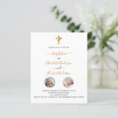 Doopsel tweeling witte foto uitnodiging (Staand voorkant)