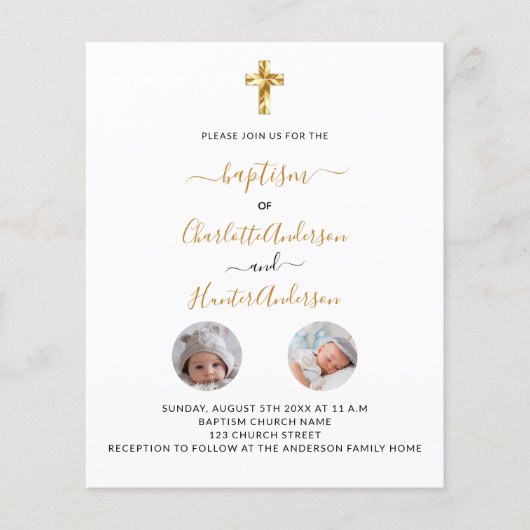 Doopsel tweeling witte foto uitnodiging (Voorkant)