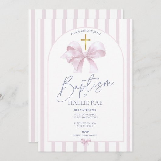 Doopsel Uitnodiging Meisje, Modern Roze Boog & Gou (Voorkant / Achterkant)