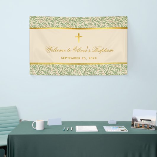 Doopsel Welkom Bladergebladerte Faux Gold Green Le Spandoek (Beurs)