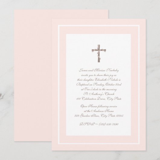 Doopsel Zacht Roze en Bruin Kaart (Voorkant / Achterkant)