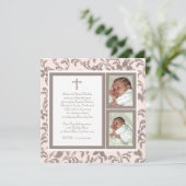 Doopsel Zacht Roze en Bruin Paisley Foto Kaart (Staand voorkant)