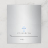 Doopsel Zilveren Blauw Kruis | Jongen Plaatskaartje (Buitenkant ongevouwen)