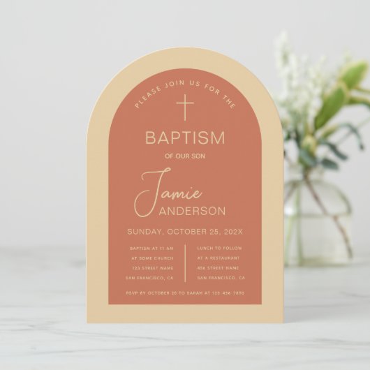 Doopsgezinde Arch Terracotta Cream Modern Handschr Kaart (Staand voorkant)