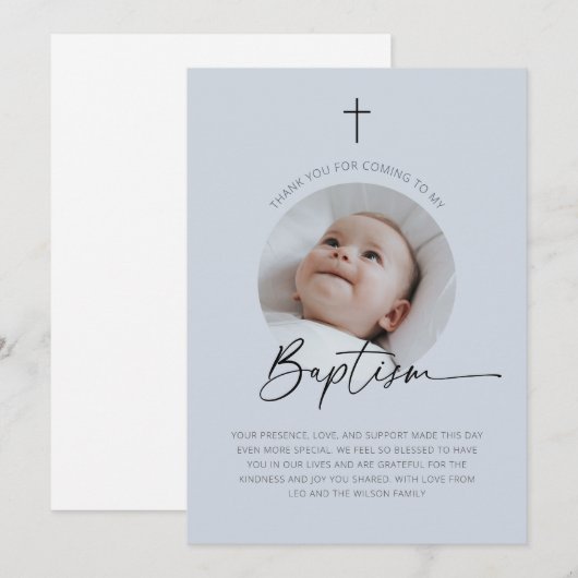Doopsgezinde foto Dank u Dusky Blue Bedankkaart (Voorkant / Achterkant)