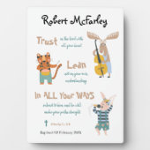 Doopsjongen Schattigee muziekdieren met Bijbelvers Fotoplaat (voorkant)