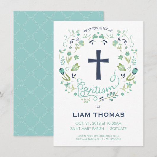 Doopuitnodiging - Jongen - Aanpassen - met Kruis Kaart (Voorkant / Achterkant)