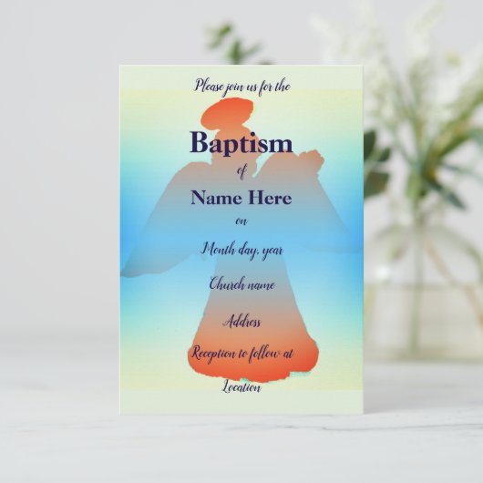 Doopuitnodiging Kaart: Angel Silouehette Kaart (Staand voorkant)