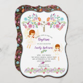 Doopuitnodiging met engel en volkse bloemen kaart (Voorkant / Achterkant)