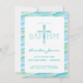 Doopuitnodiging met Waterverf Cross - Jongen Kaart (Voorkant)