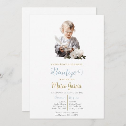 Doopuitnodiging met witte duif kaart (Voorkant / Achterkant)